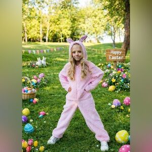 Pink plush monster Labubu costume, Easter Bunny Outfit for Girls